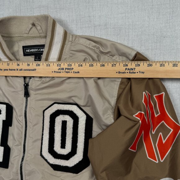 Members Only Varsity Bomber Jacket Beige Brown Patches Tiger Graphic Size L - Picture 11 of 16